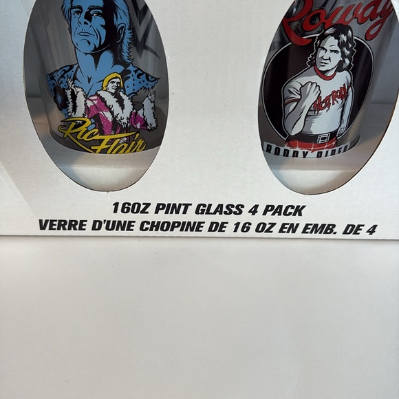 WWF 16oz Pint Glass 4 Pack Macho Man,Ric Flair,Rowdy Piper, Ultimate Warrior - Picture 6 of 11